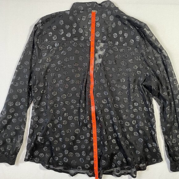 Jennifer Lopez Black Wrap Front Shimmer Sheer Polka Dot Blouse Size XL - Picture 9 of 15